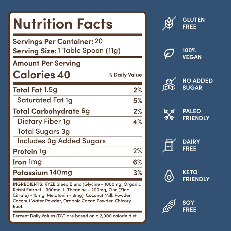 Nutrition facts label with health benefits on a blue background