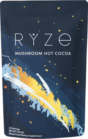 RYZE Mushroom Hot Cocoa navy blue starry night themed bag
